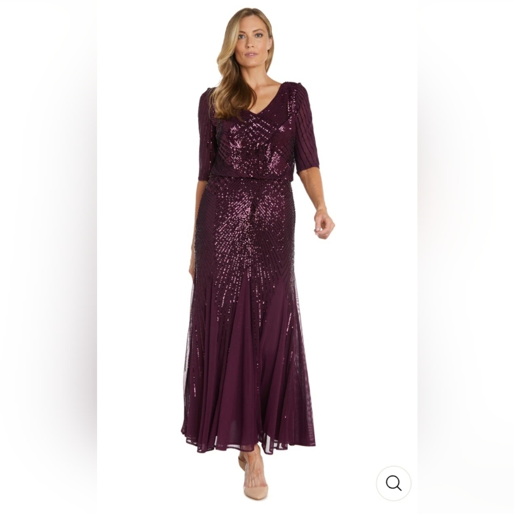 NWT - R & M Richards Plum Sequin Formal gown Size 8 Style # 9788